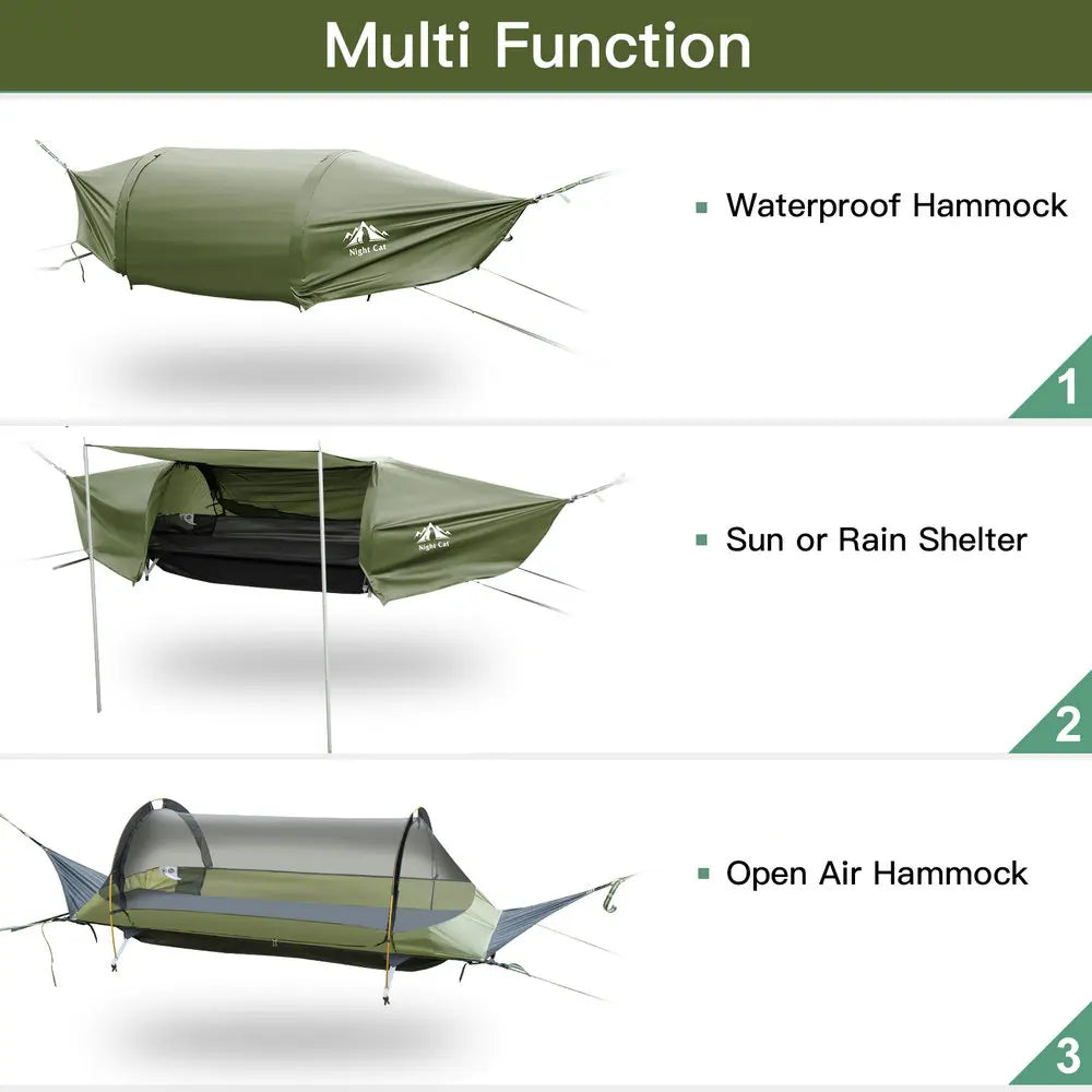 Night Cat Flat Lay Hammock Tent with Mosquito Net Waterproof Rainfly Storage Room