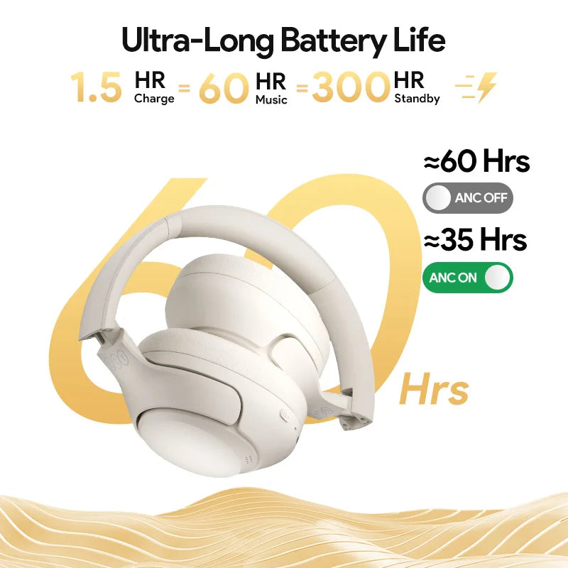 H3 ANC Wireless Headphones Bluetooth 5.4 Hi-Res Audio Over Ear Headset 43dB Hybrid Active Noise Cancellation Earphones 60H