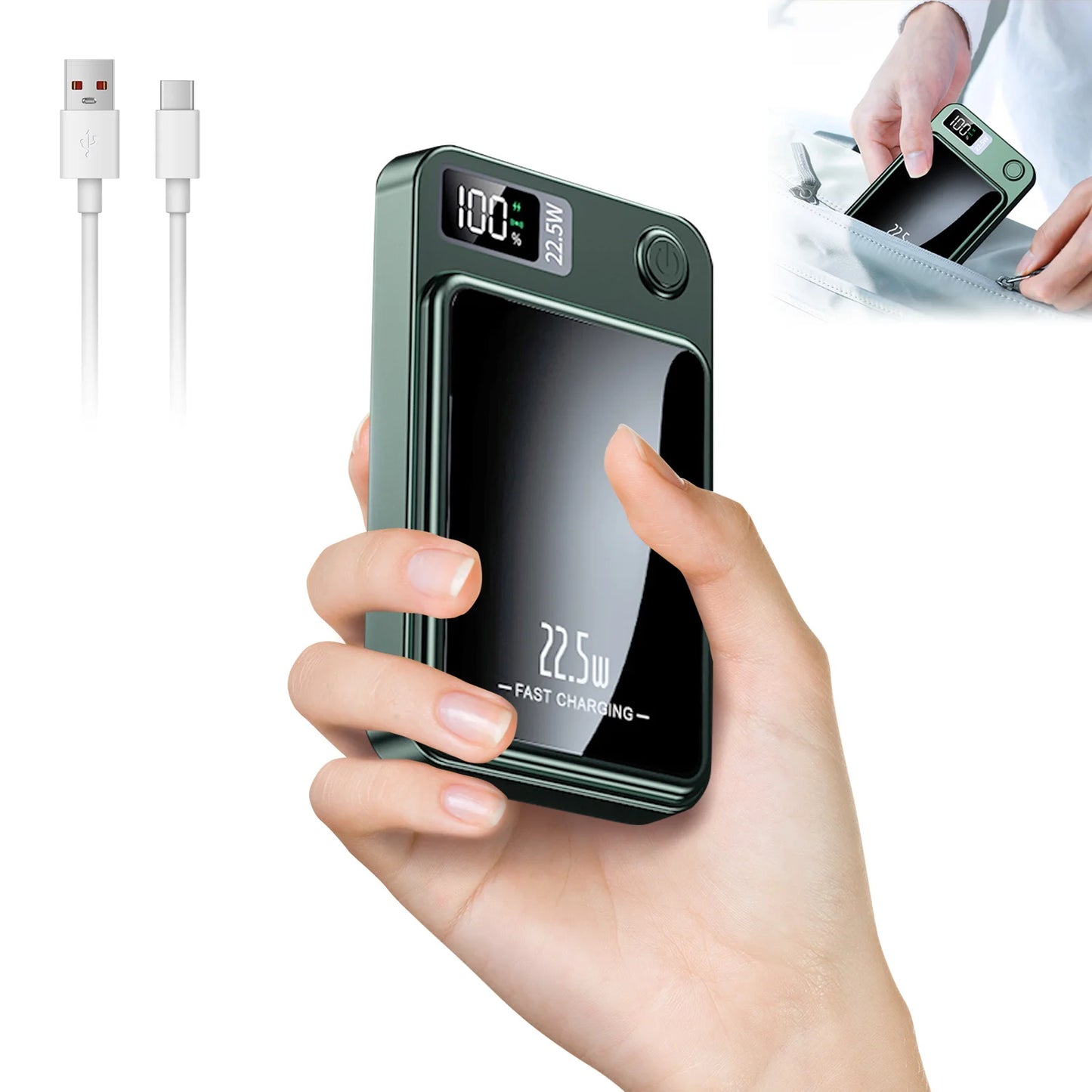 Wireless Power Bank 2-in-1 Magnetic 10000mAh Portable Charger Fast Charging 22.5W LED Power Display For Iphone Xiaomi Samsung