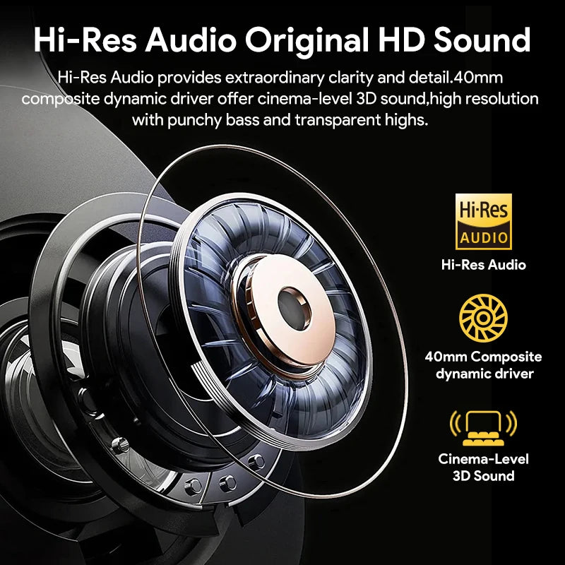 H3 ANC Wireless Headphones Bluetooth 5.4 Hi-Res Audio Over Ear Headset 43dB Hybrid Active Noise Cancellation Earphones 60H