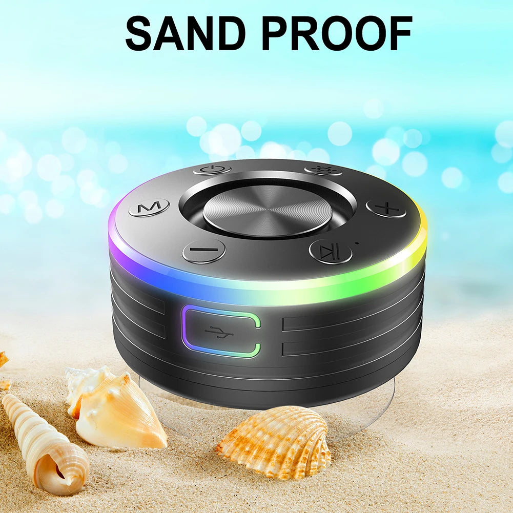 Waterproof Mini Speaker Hands-Free Call/FM Radio Bluetooth-Compatible 5.2 Stereo Subwoofer Built-in Mic for Bathroom Sing-Along