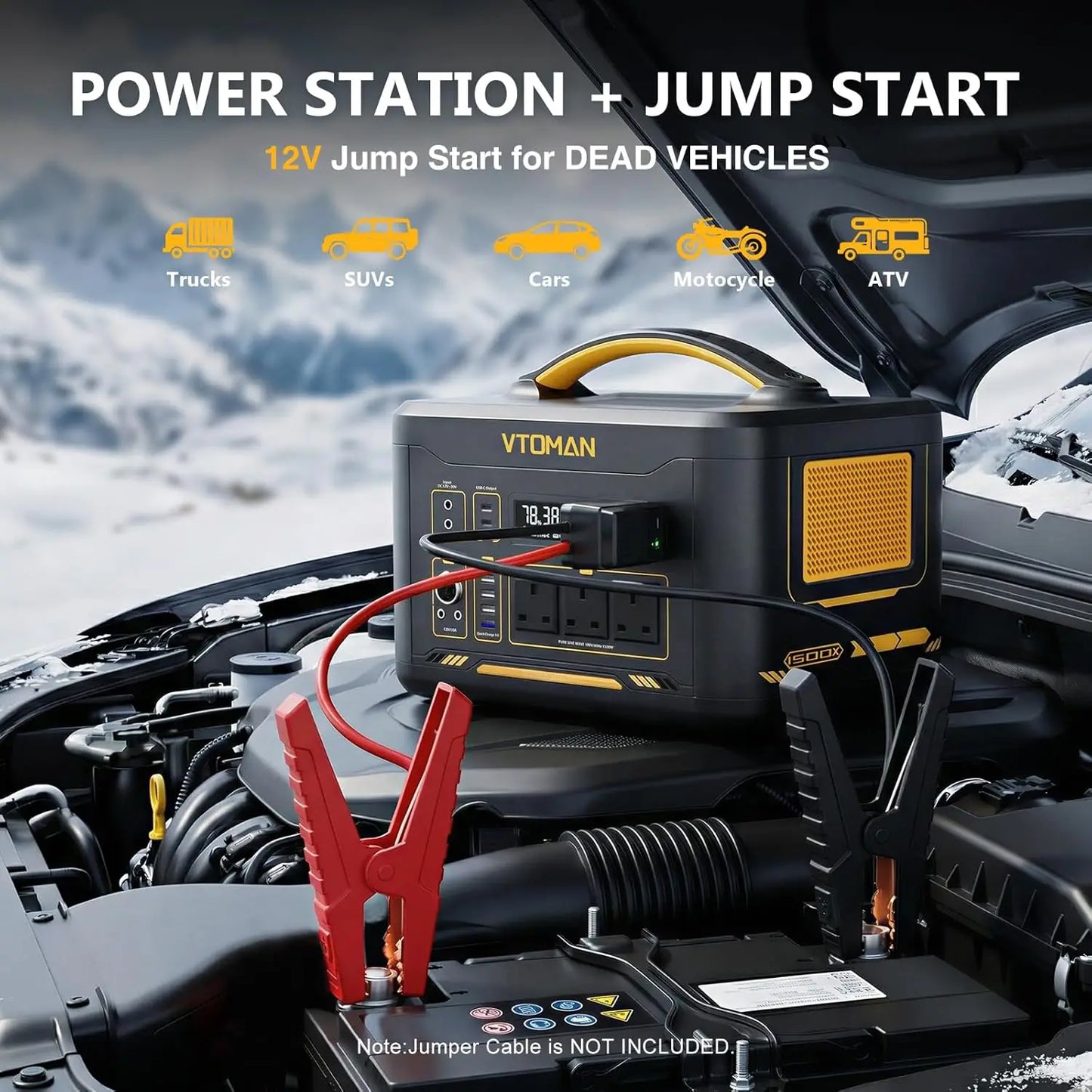 Jump 1500X Portable Power Station with Jump Start, 828Wh LiFePO4 Battery 1500W AC Outlets (3000W Surge) /100W USB-C, Customized