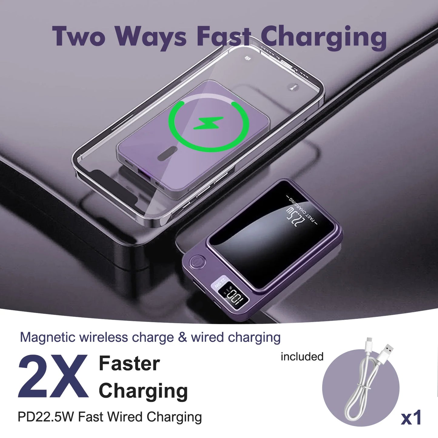 Wireless Power Bank 2-in-1 Magnetic 10000mAh Portable Charger Fast Charging 22.5W LED Power Display For Iphone Xiaomi Samsung