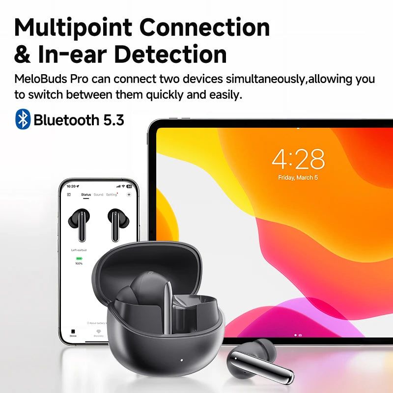 MeloBuds Pro ANC Bluetooth 5.3 Earphones Wireless 46dB Hybrid ANC Hi-Res LDAC Earbuds 6 Mic Headphones 34H in-Ear Detection