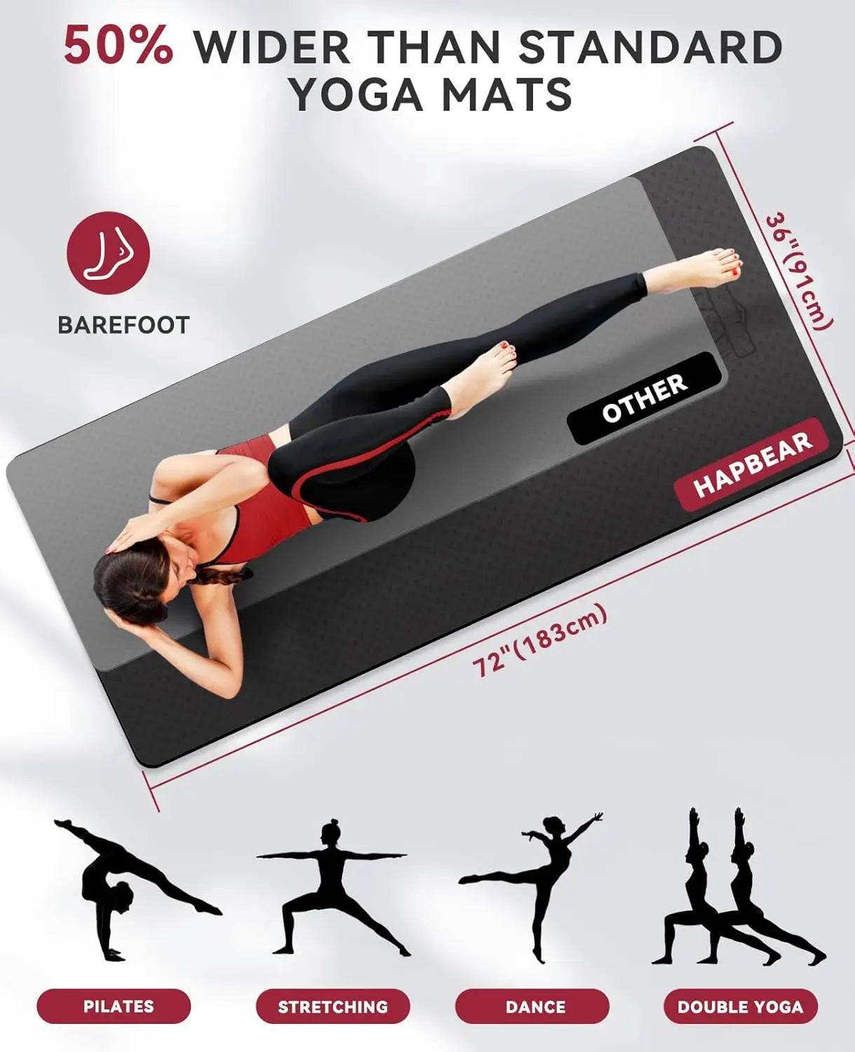 Extra Wide 72x36 Inch Yoga Mat, 6mm Thick Non-Slip Exercise Mat for Home Workout with Resistance Bands & Carry Bag