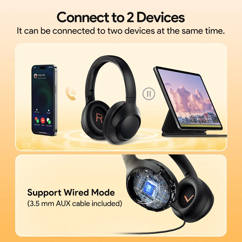 H3 ANC Wireless Headphones Bluetooth 5.4 Hi-Res Audio Over Ear Headset 43dB Hybrid Active Noise Cancellation Earphones 60H